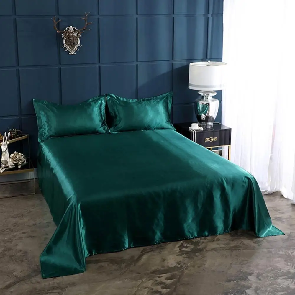 53  Dark Green Solid Bedlinens Satin Silk Feeling Microfiber Bedding Set 3/4pcs Twin Queen King Duvet Cover Set