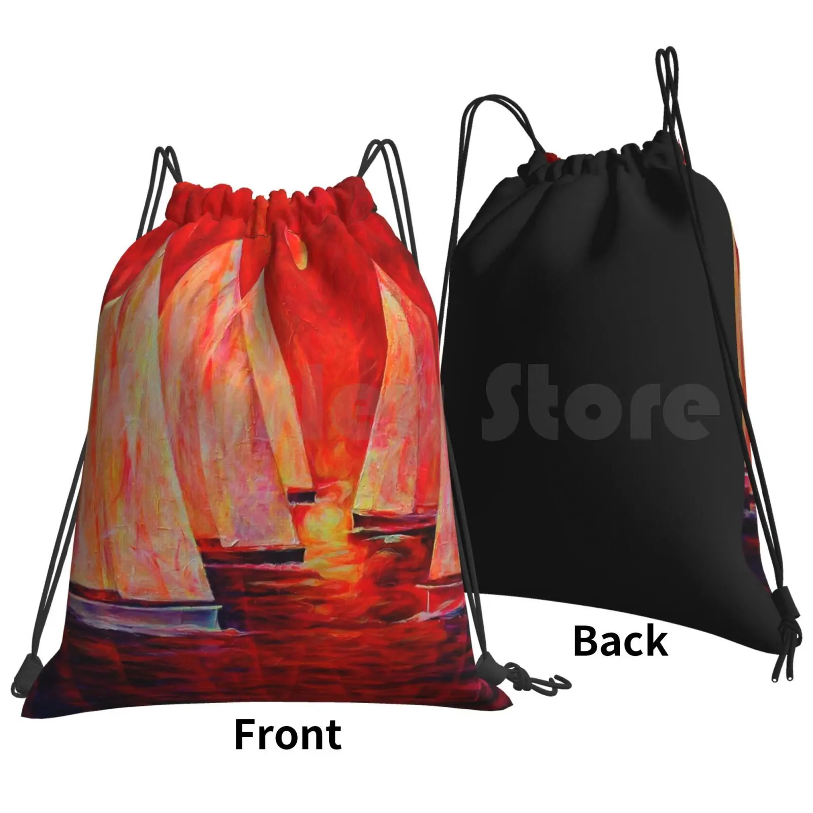 Sailboats Regatta Painting 45-06 Sailboats Backpack Drawstring Bags Gym Bag Waterproof Captain Sailor Helmsman Port Lake