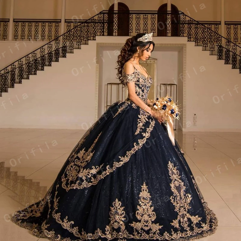 Gaun Princess Navy Blue Vestidos De 15 Años Quinceanera 2021 Gaun Sweet 16 Gaun Prom Gaun Pesta Charro Warna