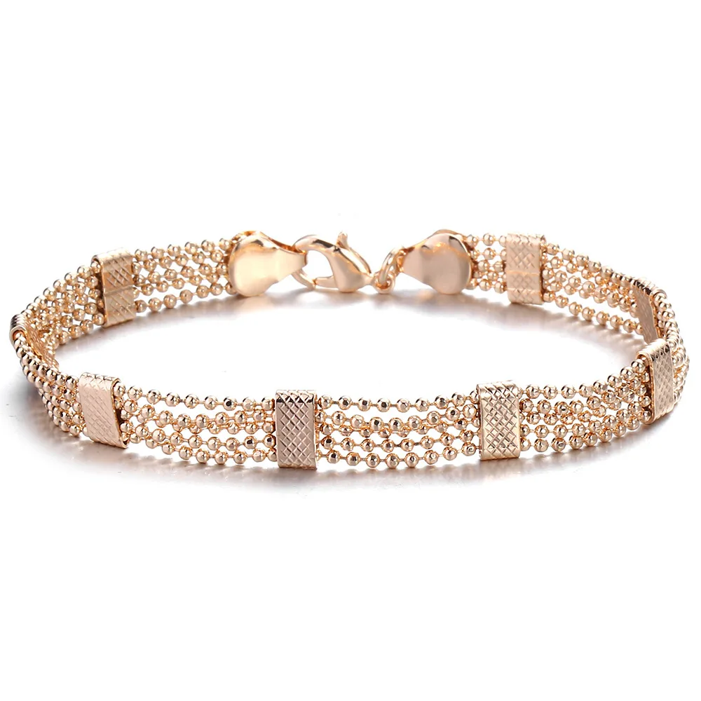 Davieslee 8mm Rose Gold Color Bracelet for Women Girls Bead Link Chain Bracelet Bangle Fashion Jewelry Wedding Gift 20cm DCB33