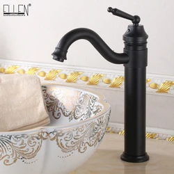 Black Faucets Tall Bathroom Vessel Sink Faucet Hot Cold Water Crane Oil Rubble Bronze Finished Deck Mounted ELF5002B