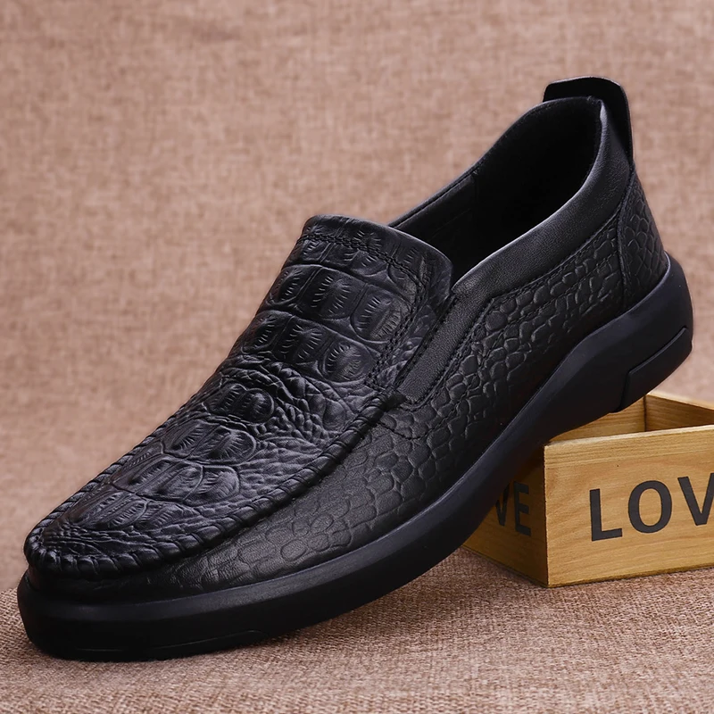 

Luxury Business Casual Men's Genuine Leather Shoes Breathable Round Toe Lazy Shoes British Crocodile Pattern Loafer Shoes M2332