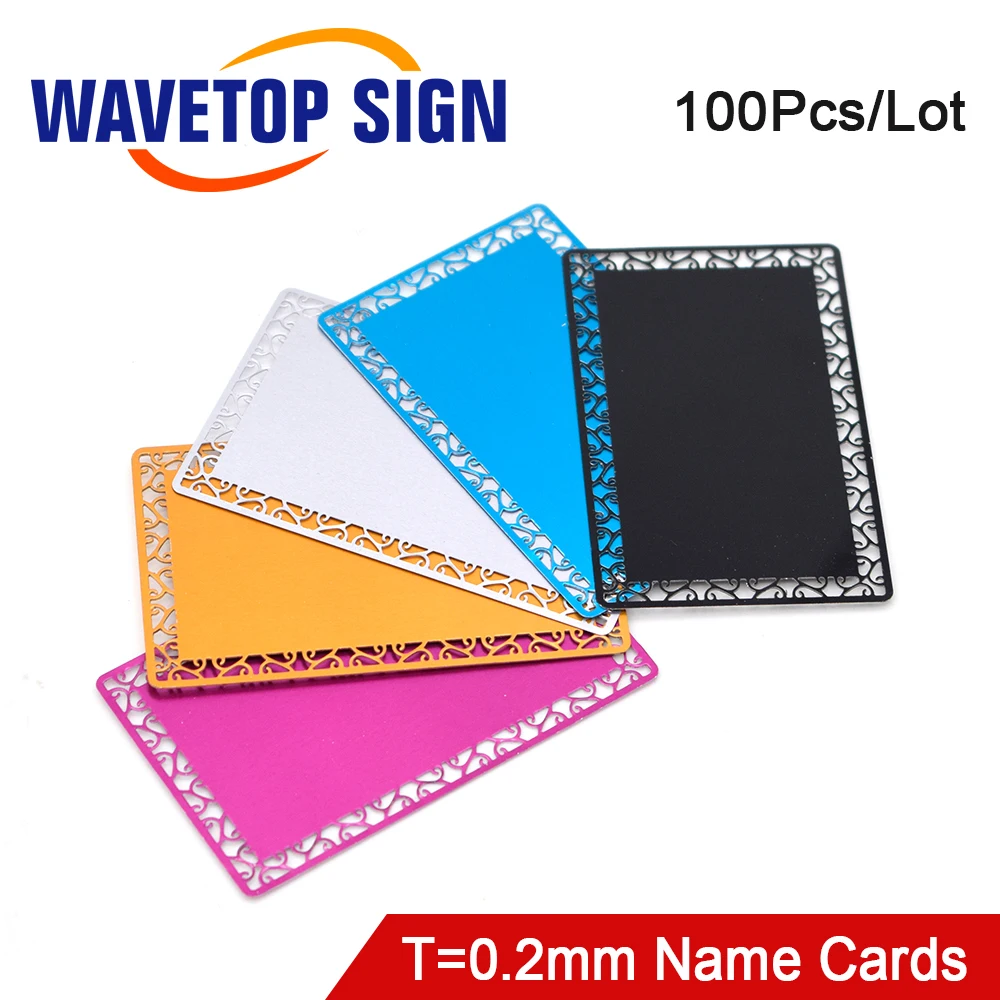 WaveTopSign 100Pcs 0.2มม.ธุรกิจชื่อ Multicolor อลูมิเนียมแผ่นโลหะการทดสอบวัสดุสำหรับเลเซอร์เครื่องหมาย