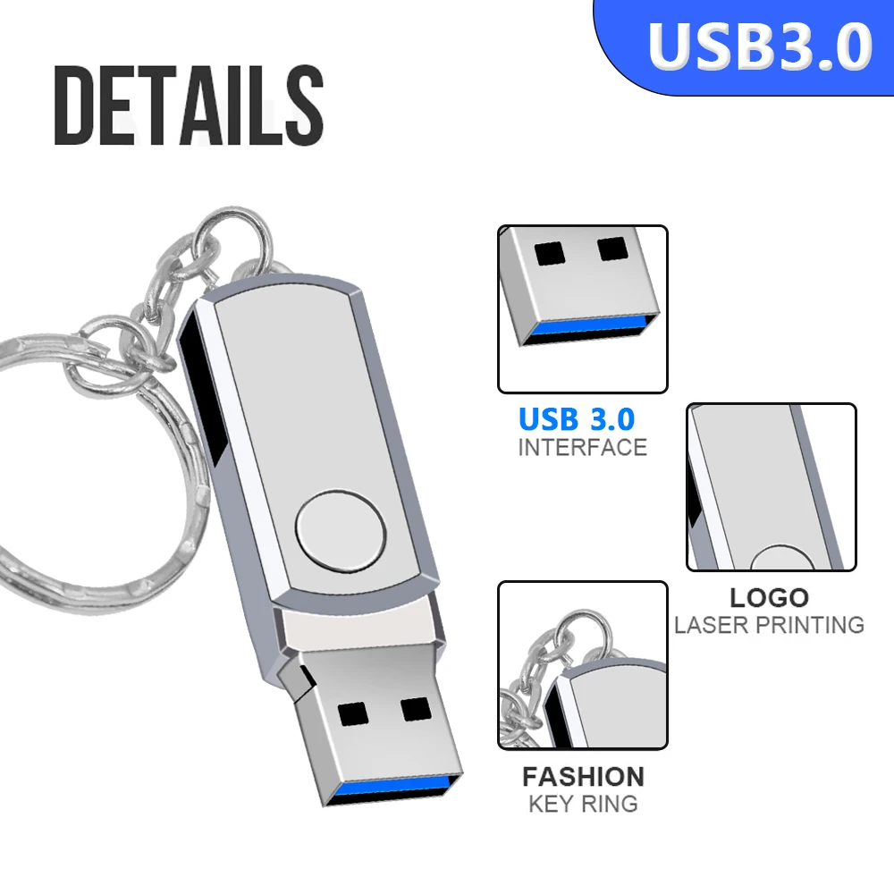 New Cle usb 3.0 Metal Key Chain USB Flash Drive 32GB 64GB 128GB Pen Drive 8GB 16GB Pendrive Roation Design USB Memory Stick