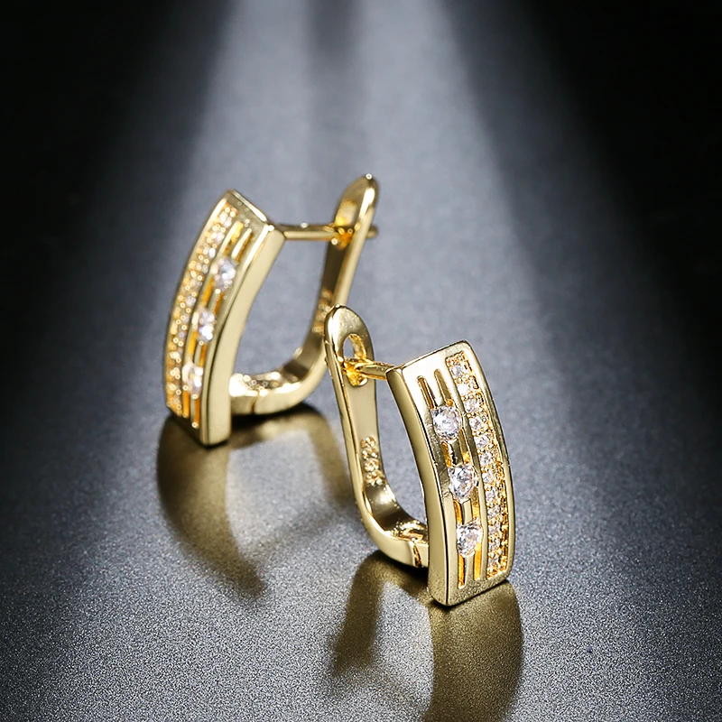 Kinel Simple U-shape Stud Earrings For Women Fashion Hollow Gold Color CZ Zircon Earings Wedding Jewelry Drop Shipping