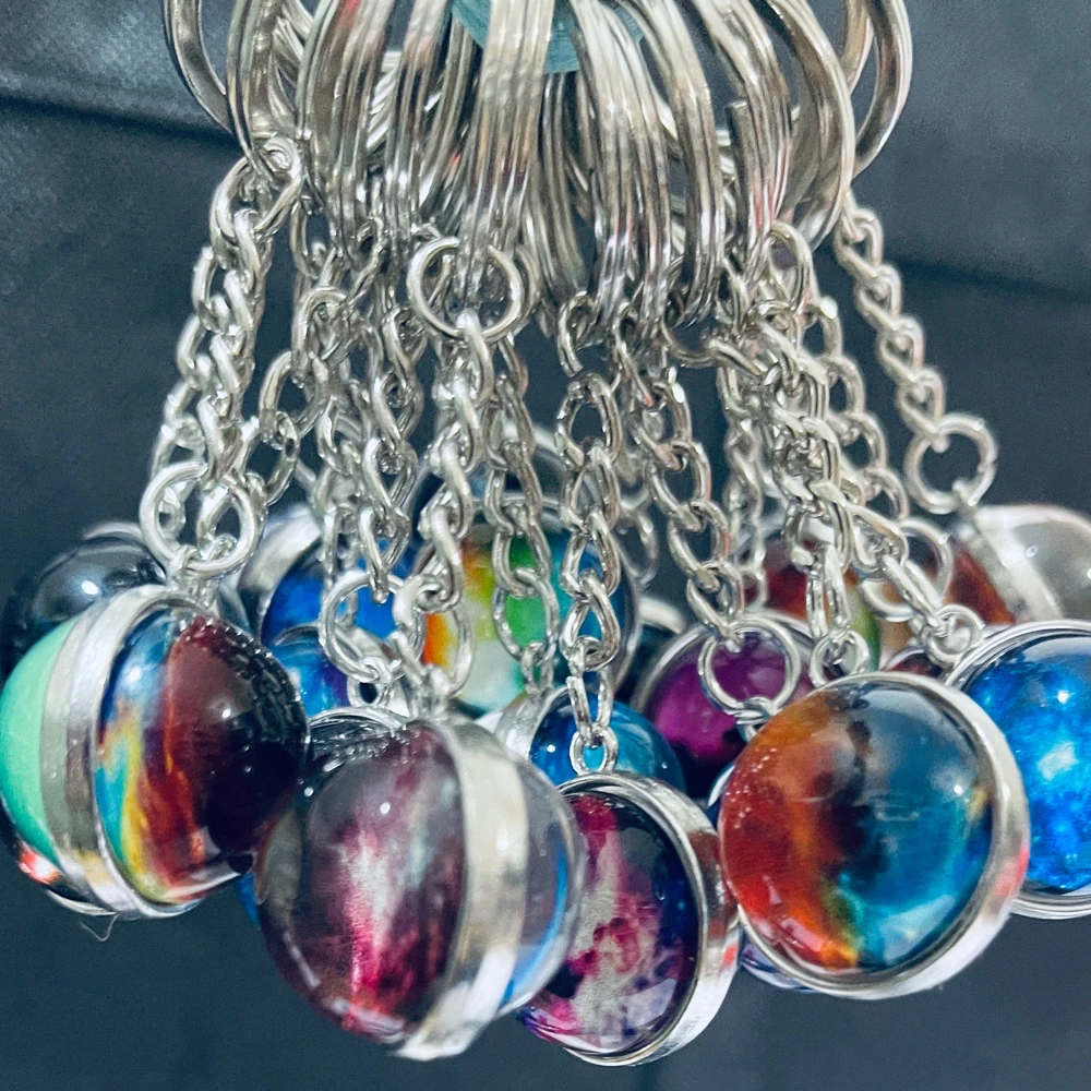 Keychain Charms Universe Galaxy Nebula Double-Sided Luminous Glass Ball Keychain Galaxy Planet Pendant Diy Keychain Accessories