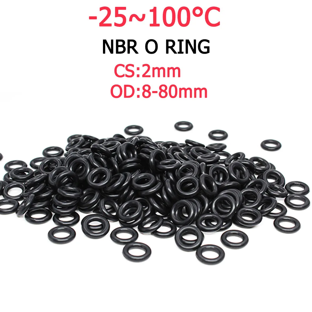 Black NBR O Ring Seal Gasket CS 2mm  Automobile Nitrile Rubber Round O-Type Corrosion Oil Resist Sealing Washer OD 8mm - 80mm