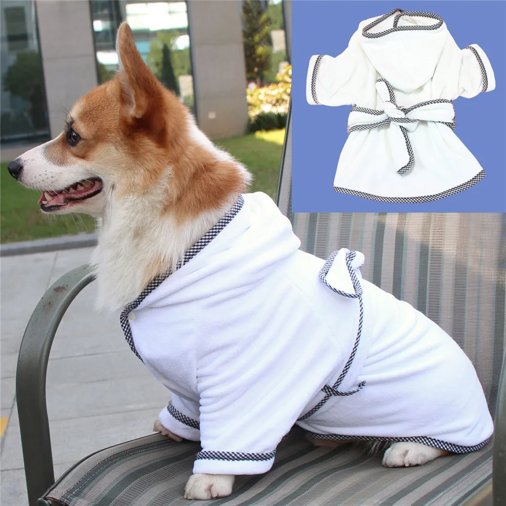 Pet Dog Bathrobe White Super Absorbent Fast Drying Dog Bathing Jacket with Belt for Small Big Dog Puppy Pajamas Sleeping Clothes