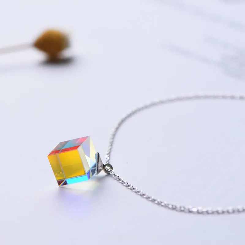 Light Cube Bracelet Necklace Earrings Female Long Temperament 925 Silver New Tide Pendant Color Prism