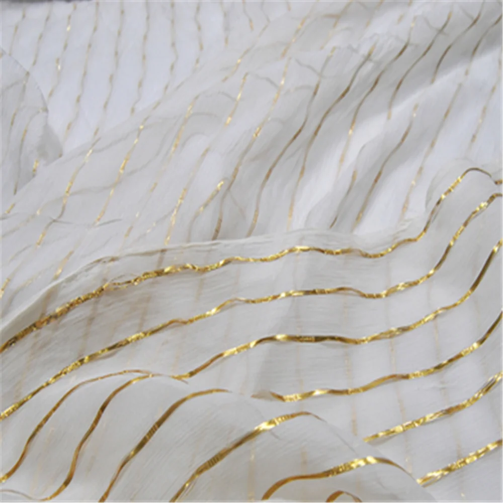 Top Quality Comfortable Feeling Hot Sale Amazing Gold Line with Natural Environmental Material Silk Metallic Fabric for Dress