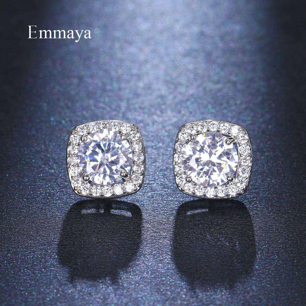 Emmaya Simple Style Square Shape White Color Full Of High Quality Zirconia Distinctive Earring Women Attending Party Choice