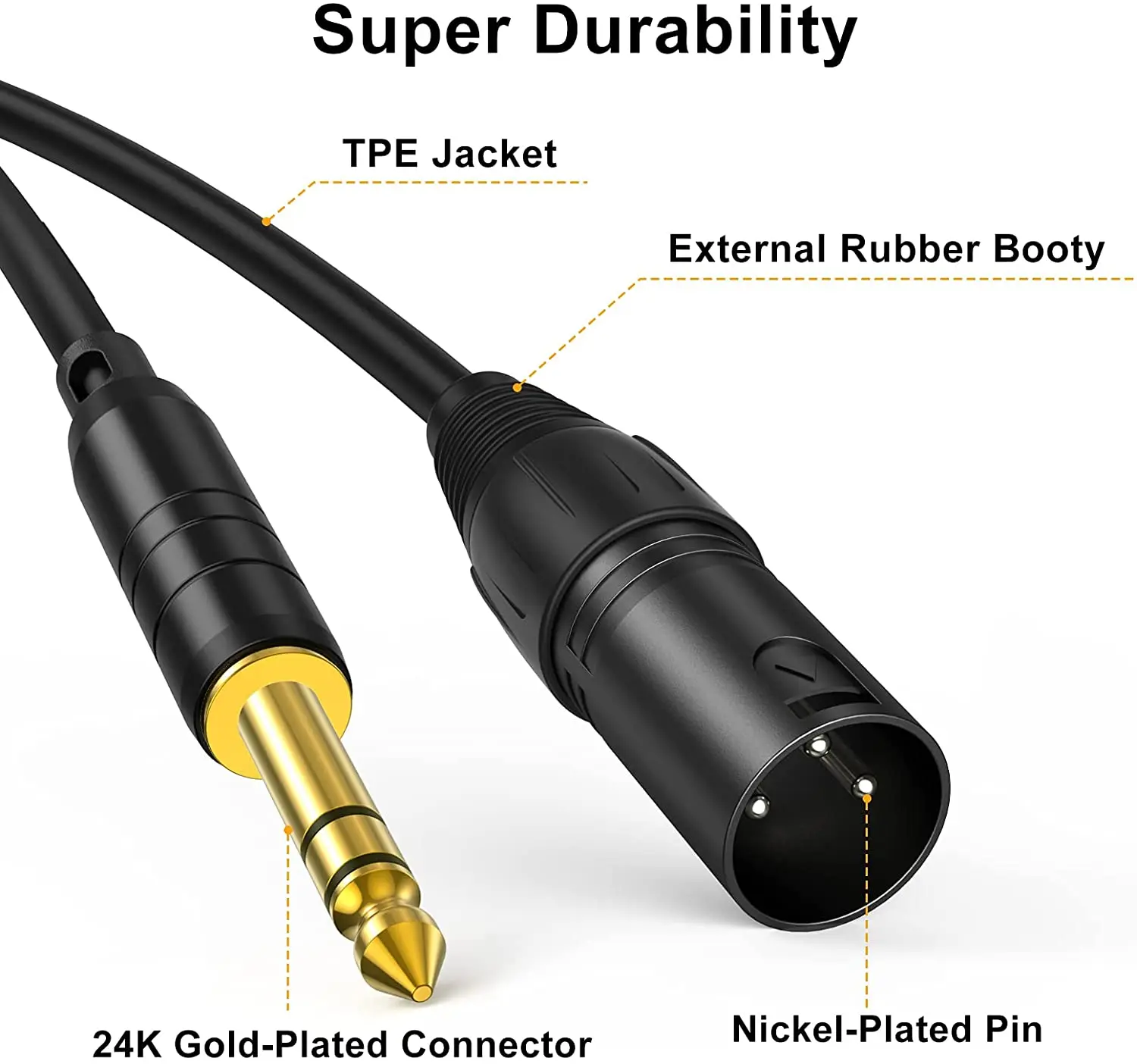 NUOLIANXIN 6 Feet TRS 6.35mm (1/4 Inch) Male to XLR Male Cable, Black