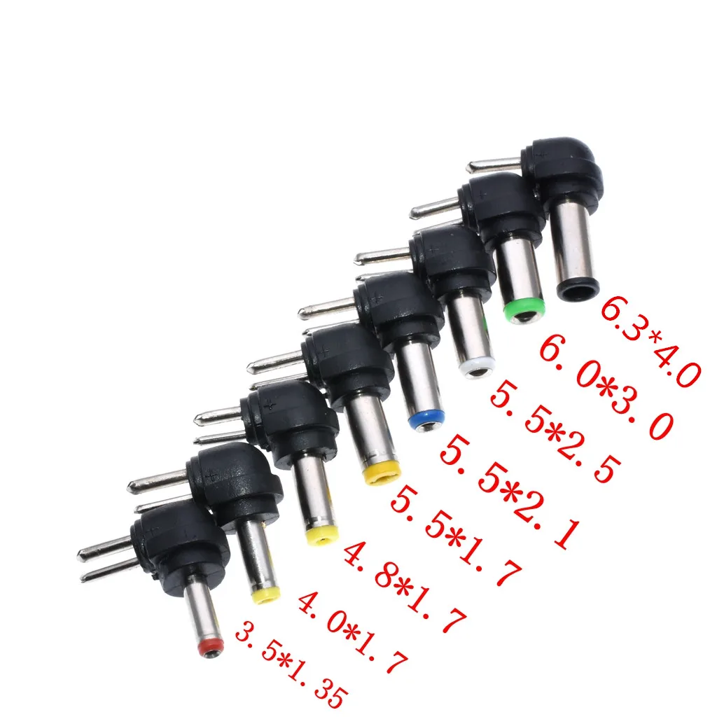 8PCS/Set Universal Laptop dc tip Adapter 90 Degree 2Pin To 4.01.7Mm/3.51.35Mm Dc Connector