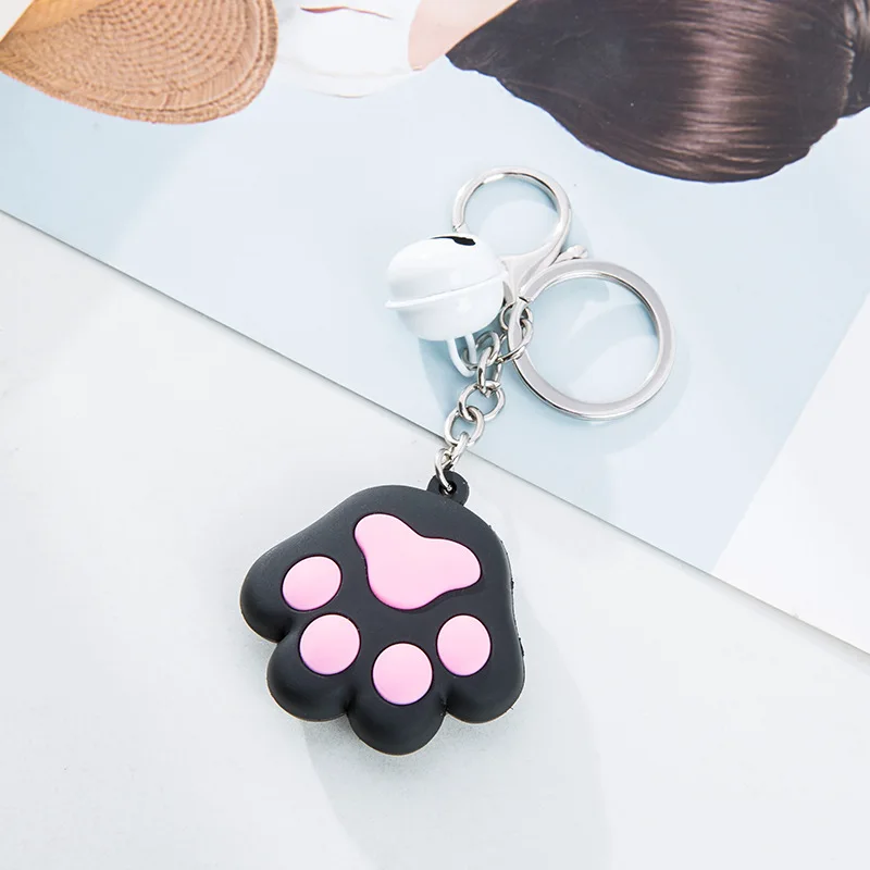 FIMAO Cartoon Dog Cat Paw Keychain Soft Silicone Creative Animal Claw Bell Pendant Keyring for Women Kids Key Holder Pet Gift