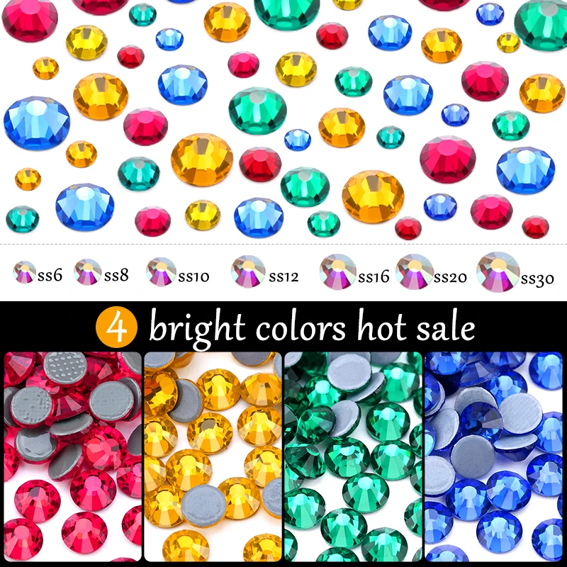 SS6-SS30 Çok renkli Kristal AB Sıcak Düzeltme Yapay Elmas Kristal Süper Glitter Strass Demir On Rhinestones Tırnak Sanat Kumaş konfeksiyon