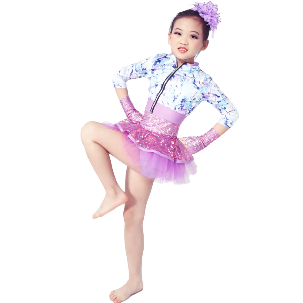 Cheerful Tap Wear Lycra Jacket Sequins Dress Jazz Dance Outfits Performance Costume For Girls