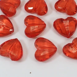 25 Red Transparent Acrylic Faceted Heart Charm Beads 20mm