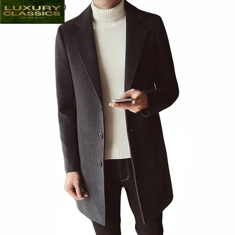 

Coat Men 2021 Trench Autumn Overcoat Long Slim Fit Windbreakers Plus Size Warm Coats Thick Wool Jackets Top Casaco LWL634