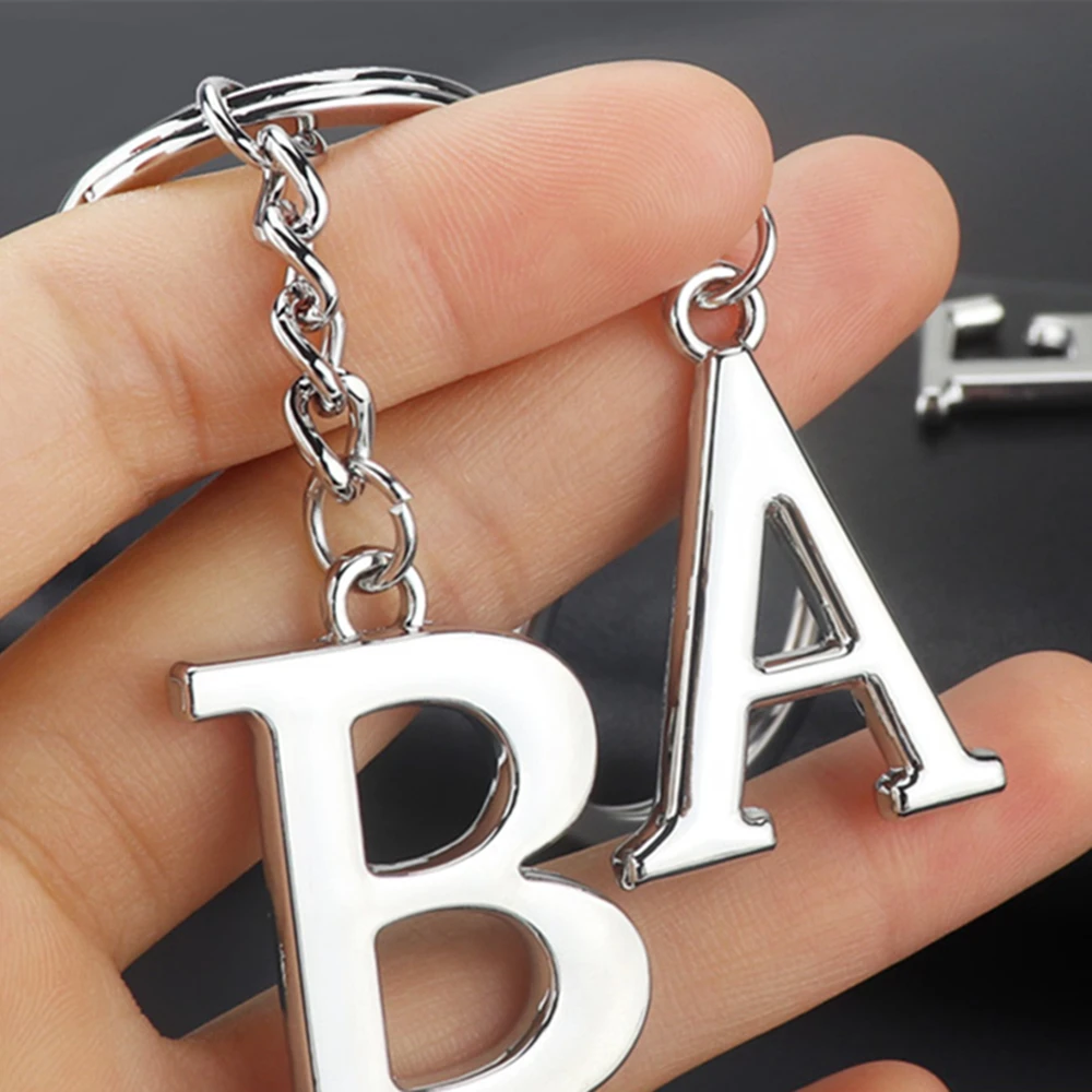 Metal DIY A-Z Letters keyChain Silver Color Car Key Ring Women Charm Gift 26 Letters Key chain Party Gift Key Ring