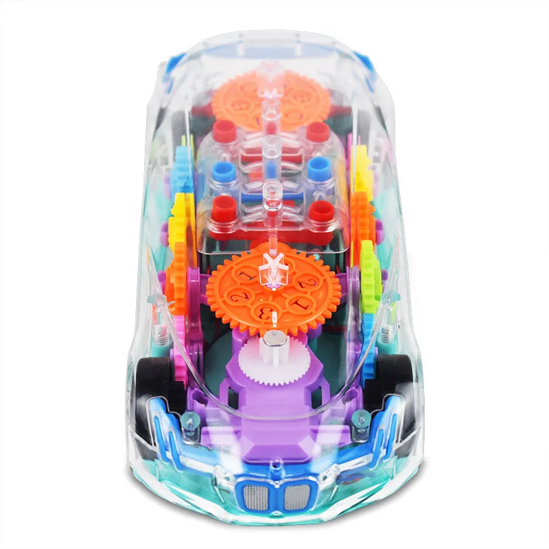 Kids Flashing Electric Racing Car Toys Transparent Light Colorful LED Music Mechanical Gear Vehicle Luminous Model Children Gift