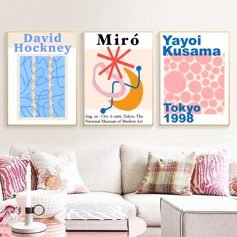Yayoi Kusama, Hockney, Miro Abstract Painting Posters and Prints Gallery Exhibition Canvas Painting Wall Art Pictures Home Decor