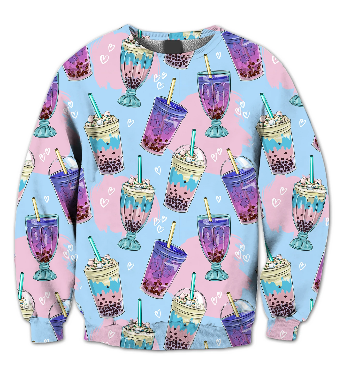 

REAL American US SIZE Bubble Tea & Drinks Cool Print Sublimation Print Crew Neck Sweatshirt Jacket