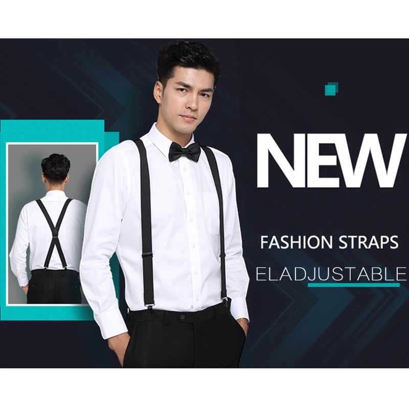 New High Quality Navy Blue Suspenders for Men Adjustable Elasticated Braces Unisex Strap Bretels Women Suspenders Strap Gift Box