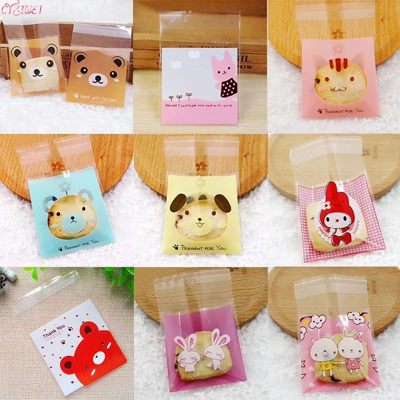 

50Pcs 7*7cm Cute Cartoon Animal Plastic Gift Bag Wedding Birthday Cookie Candy Baking Package OPP Self Adhesive Party Favors