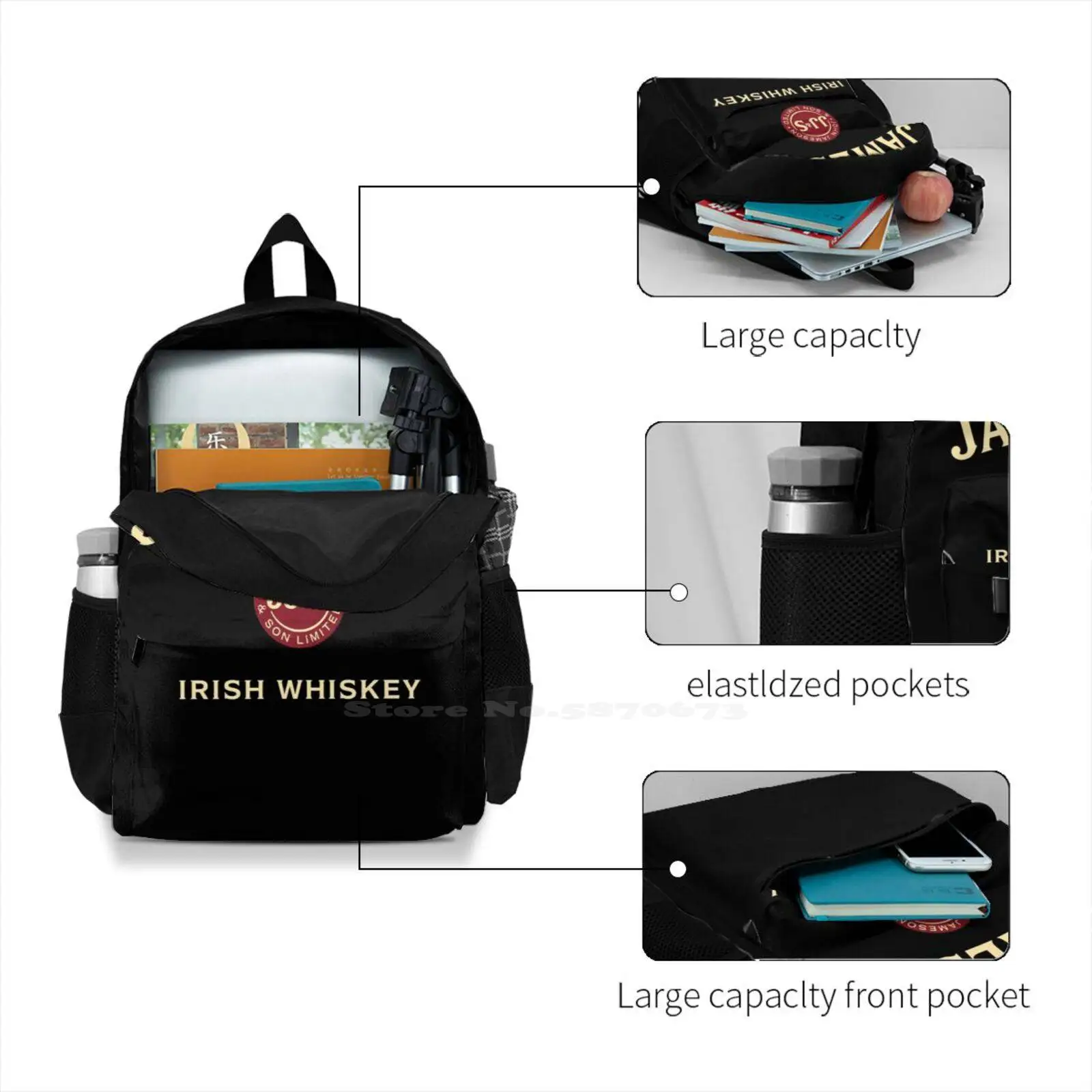 Der Ruhm von Irland Rucksack für Schüler Schule Laptop Reisetasche Irish Jameson Irish Whisky John Jameson Bier Schnaps Wodka