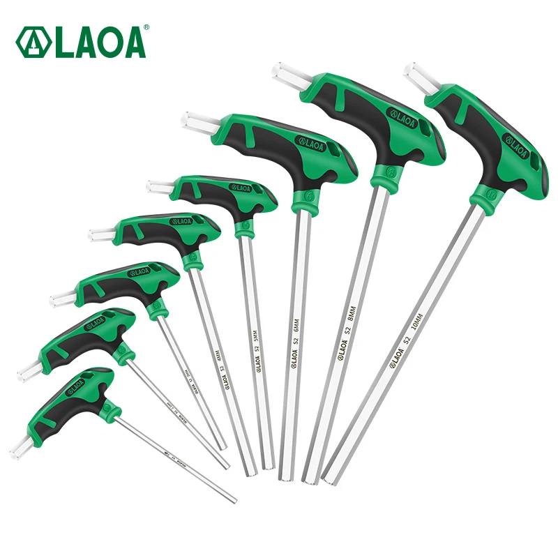 LAOA T-shaped hexagon Screwdriver S2 Hex Screwdrivers set 2.5/3/4/5/6/8mm 58HRC Socket Screw Wrench Flat Ball Head Spanner