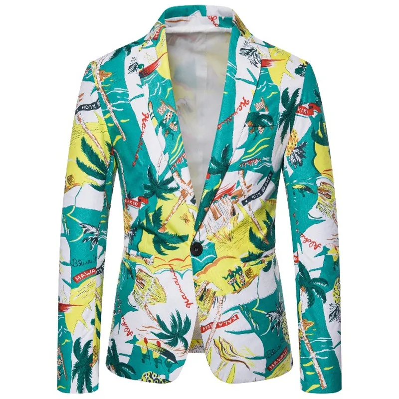 Casual Suit Jacket 2021 New Design Hawaiian Print Hawaiian Style Flower Series Fashion Single-Breasted Top