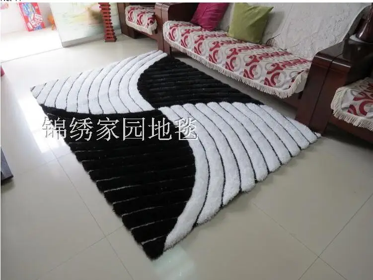 Shaggy carpet Large size Floor rug 3D effect Thick mat Custom silk carpets Black white carpet