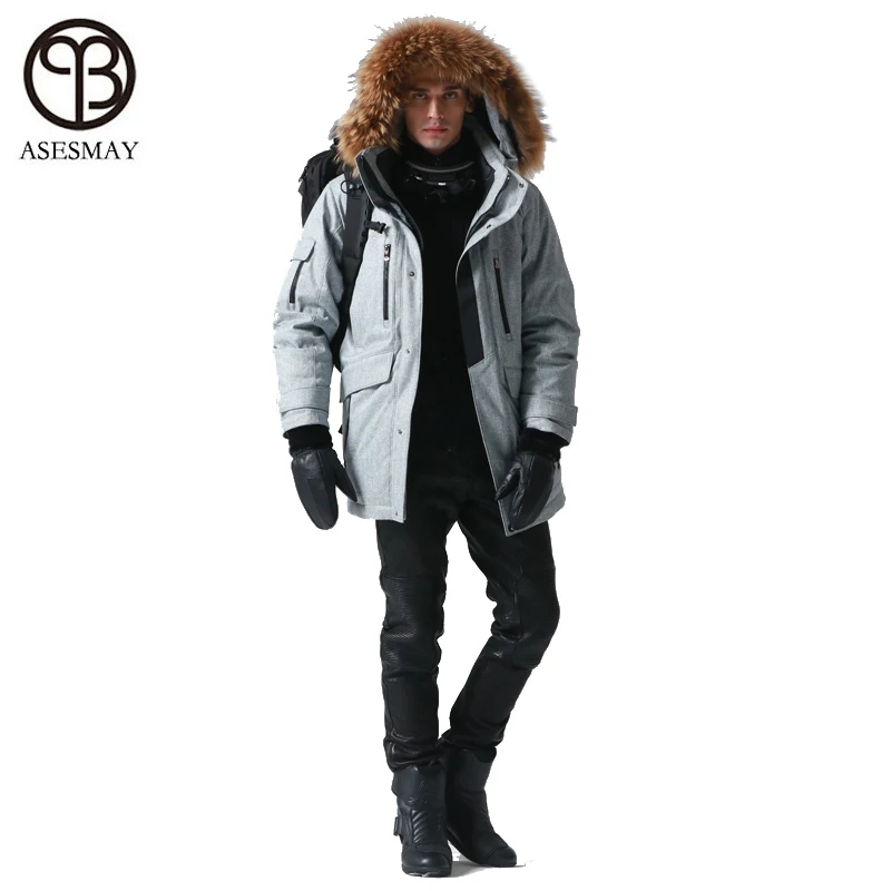 Asesmay brand new 2019 men down jacket winter mens coat multi-pocket clothing top thick degree -40 hoodies fur outerwear parkas