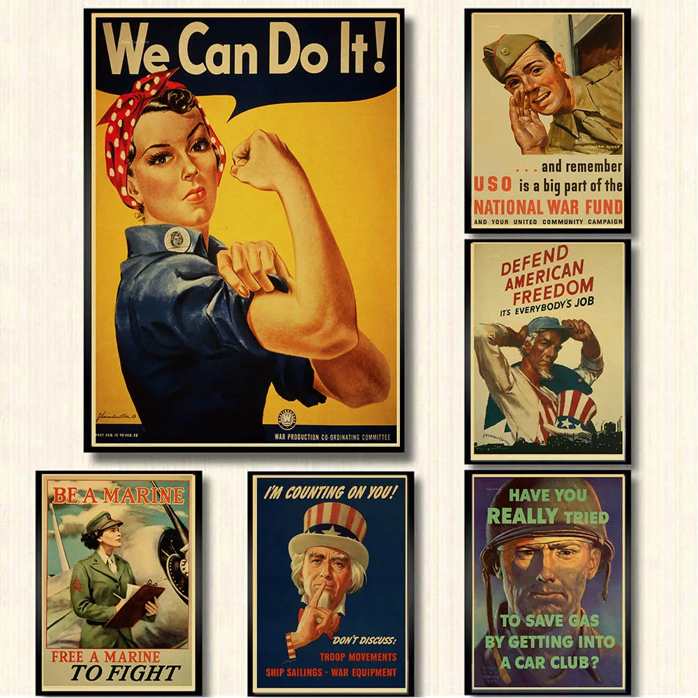 we can do it!World War II Vintage style poster classic Kraft paper vintage poster/inspirational/nostalgia kraft paper bar decor