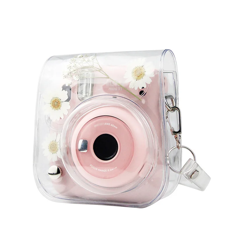 Instant Camera Bag for Mini 11/9/8 Transparent Dried Flowers Daisies PVC Camera Bag Case Cover Pouch Protector