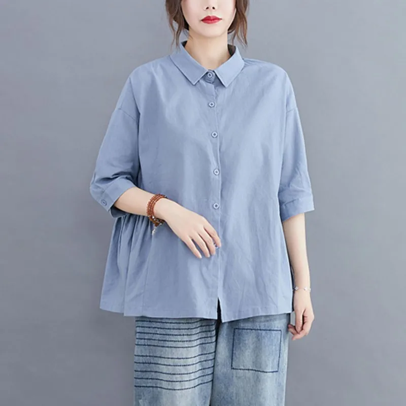 Women Summer Cotton Linen Casual Shirts New Arrival 2020 Simple Style Solid Color Loose Comfortable Female Tops S1688