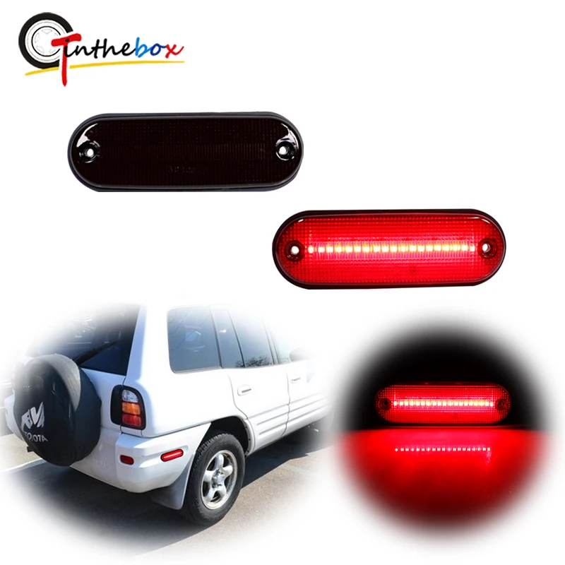 

2 шт., красный светодиодный задний бампер автомобиля, боковые габаритные огни на крыло для Toyota Rav4 1996-2000, фары дальнего света