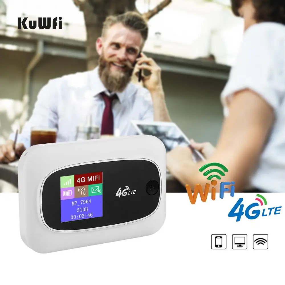 KuWfi Unlock 4G LTE Wifi Router Color LCD Display 150Mbps Mobile Wireless Hotspot Portable WiFi Pocket Mifi Sim Card Plug&Play