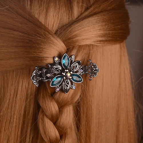 Hot Fashion Women Crystal Flower Rhinestone Hairpins Clip Barrette Rhombus Hair Accessories