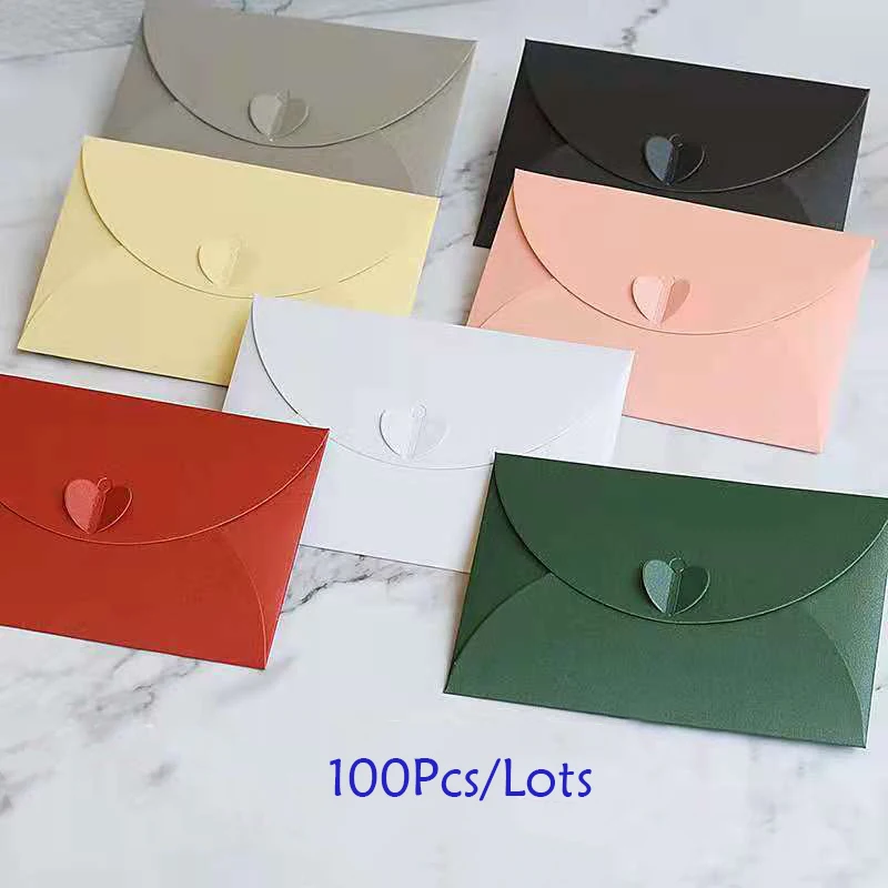 100 Cái/lốc Mini Trái Tim/Bao Thư Cho Tiệc Cưới Thiệp Mời Tặng Lời Chào Dễ Thương Phong Bì Thư Giấy Tặng Bao Da