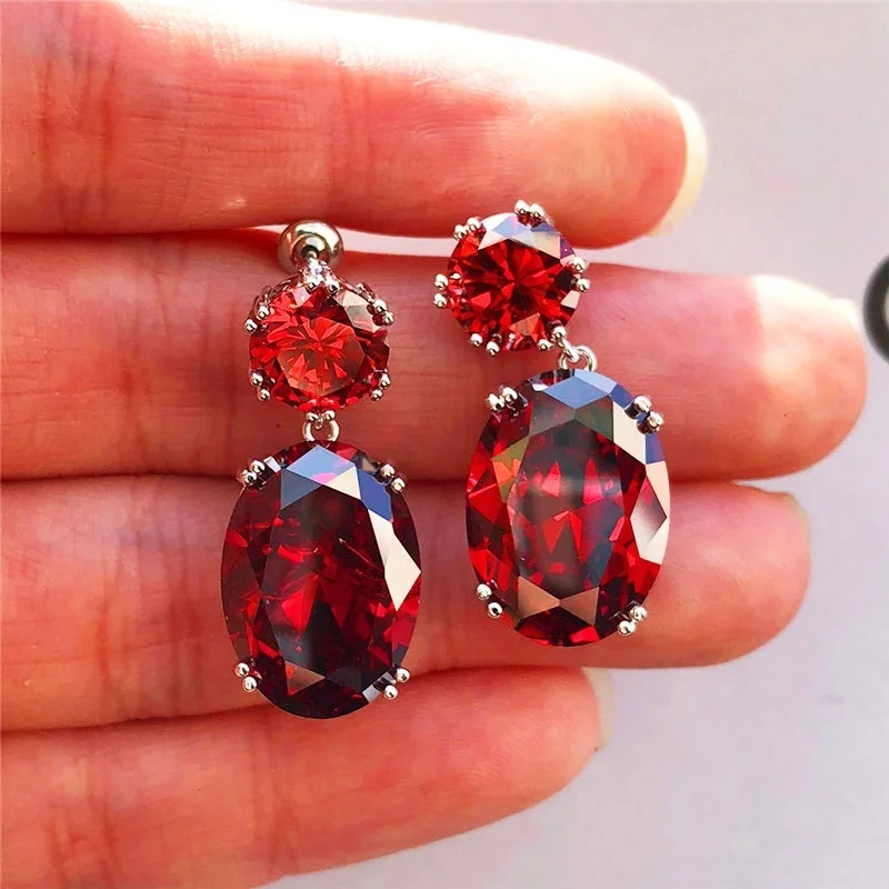 Big Zircon Earrings Luxury Crystal Cubic Zircon Stud Earrings Wedding Jewelry Big Pink Stone Bohemia Earrings for Women Girl\'s