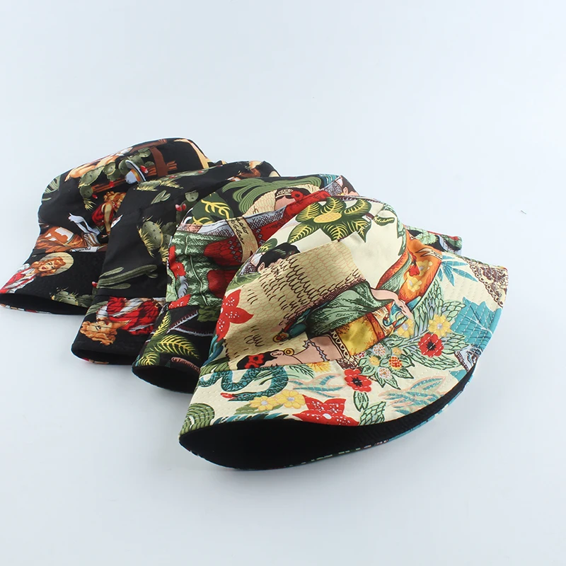 2022 New Panama Hat Men Women Print Bucket Hat Reversible Fisherman Hats Summer Casual Hip Hop Bob Chapeau Visor Bucket Cap