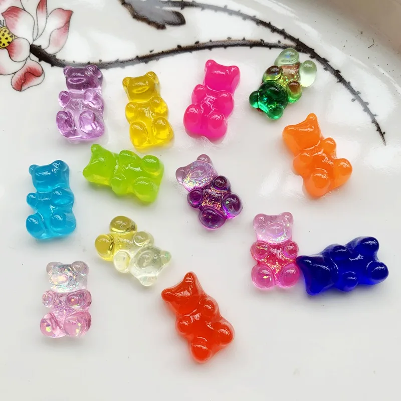 20pcs 19*11MM scintillanti dolci gommosi orso gradiente colore Flatback resina cabochon charms per accessori copricapo