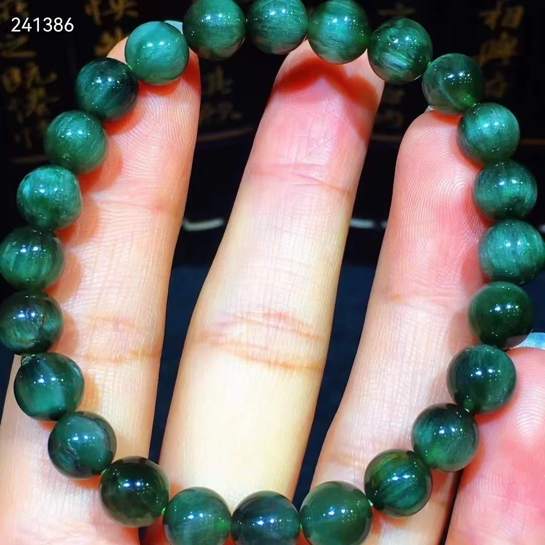 

Genuine Natural Green Rutilated Quartz Clear Round Beads Bracelet 8mm Women Men Cat Eye Wealthy Stone Genuine AAAAAA