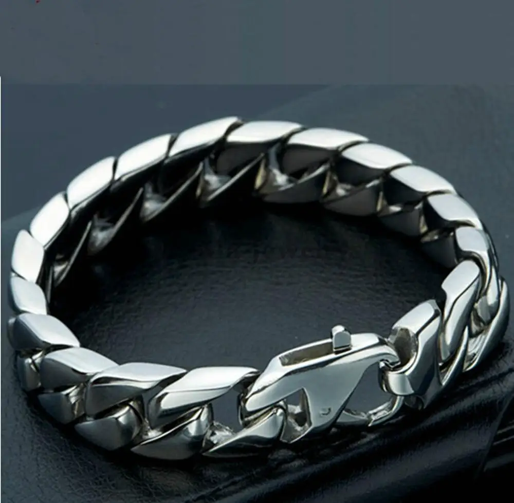 Charm Trendy Men's Bracelet Jewelry High Quality 316L Stainless Steel Curb Cuban Link Chain Bracelet 8.66