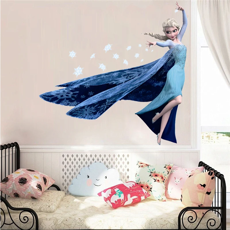 Cartoon Elsa Queen Snowflakes Wall Sticker For Kids Room Home Decoration Diy Girls Decal Anime Mural Art Frozen Movie Poster