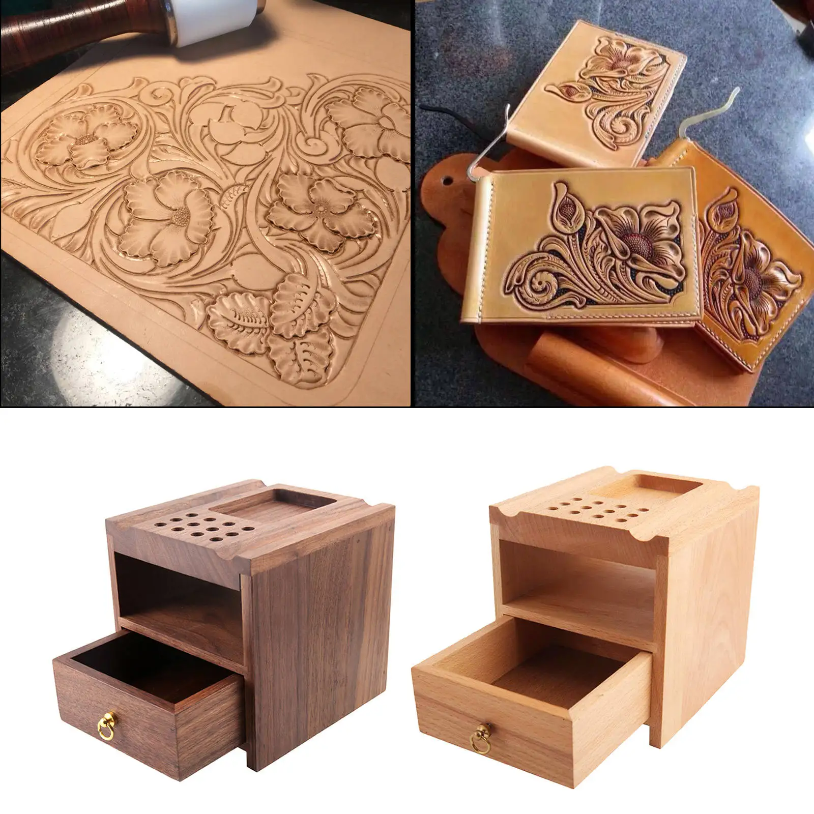 Drawer DIY Wood Leather Craft Tools Holder Rack Stand Leather Stamp Punch Accessories Storage Box Organizer