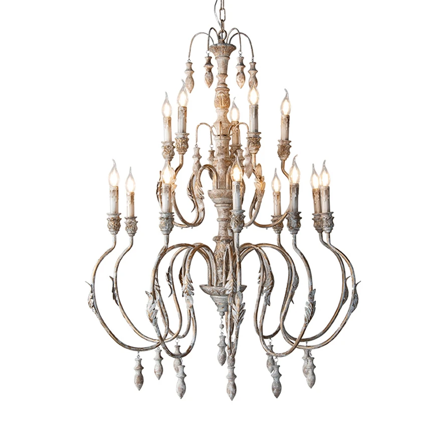 

French ventage candle chandeliers lights villa stair living room lamp dining room lamp American retro bedroom hanging fixtures