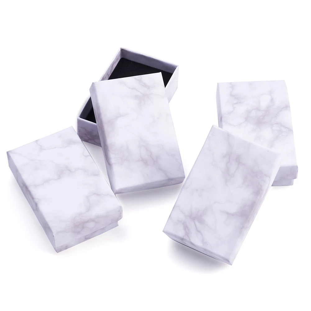 18/24pcs Square/Rectangle Marble Paper Cardboard Jewelry Gift Boxes for Necklace Bracelet Earring Ring Storage Display Packaging