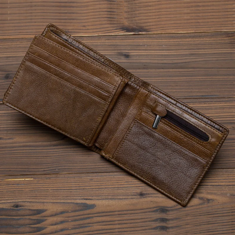 Hoge Kwaliteit Lederen Korte Portemonnee Vintage Coin Cash Dunne Pocket Id/Credit Kaarthouder Geld Koeienhuid Mannen Bifold portemonnee